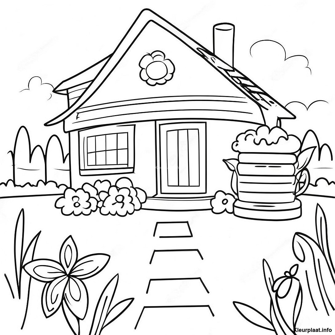 Gratis te printen Charmante Cottagecore Scène Met Bloemen Kleurplaat kleurplaat uit de Diversen collectie — zwart-wit omlijnd tekening voor kinderen en volwassenen.