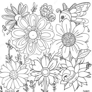 Grappige Collage Van Bloemen Kleurplaat 100194-38840