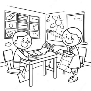 Kleurplaat Van Een Leuke K 12 Klaslokaalscene 101523-39984