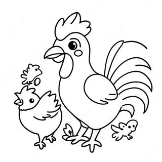 Kleurplaat Van Een Speelse Haan Met Kuikens 101859-40245
