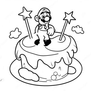 Kleurrijke Mario Verjaardagstaart Kleurplaat Kleurplaten
