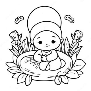 Baby Mozes Omringd Door Bloemen Kleurplaat 104561-42345