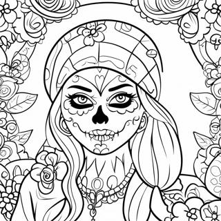 Levendige Gangsta Suiker Skulls Meisje Kleurplaat 106313 43721