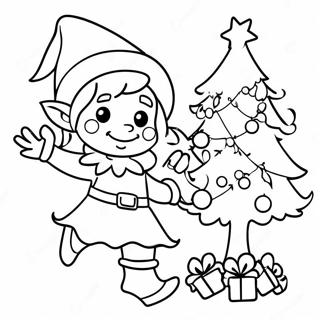 Vrolijke Elf Die Een Kerstboom Versiert Kleurplaat 109137 45989