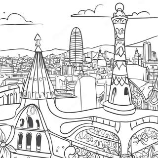 Kleurrijke Barcelona Skyline Kleurplaat 111782-48063