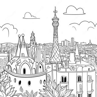 Kleurrijke Barcelona Skyline Kleurplaat 111782-48064