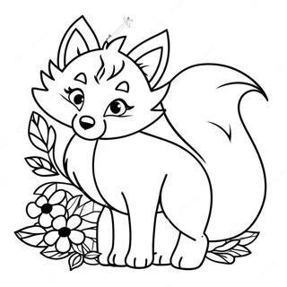 Speelse Negenstaartige Vos Met Bloemen Kleurplaat 111836-48115