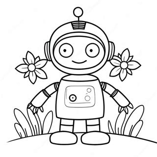 Vriendelijke Robot Met Bloemen Kleurplaat 11427 1153