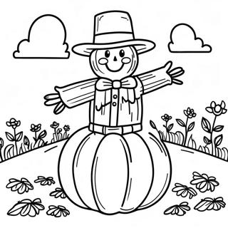 Charmante Vogelverschrikker In Pompoenveld Kleurplaat 115281-50916