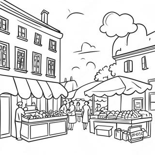 Kleurrijke Franse Markt Scene Kleurplaat 120966 55597