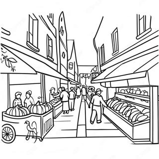 Kleurrijke Franse Markt Scene Kleurplaat 120966 55600