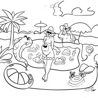 Kleurige Preppy Zomer Zwembad Feest Kleurplaat 124999-59051