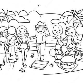 Kleurige Preppy Zomer Zwembad Feest Kleurplaat 124999-59052