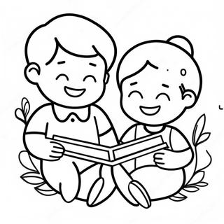 Blije Kinderen Lezen Kleurplaat 130482 63439