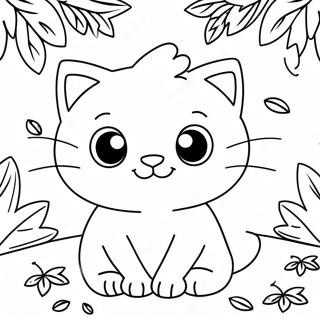 Schattige Thanksgiving Kat Met Herfstbladeren Kleurplaat 136775-68338