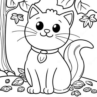 Schattige Thanksgiving Kat Met Herfstbladeren Kleurplaat 136775-68485