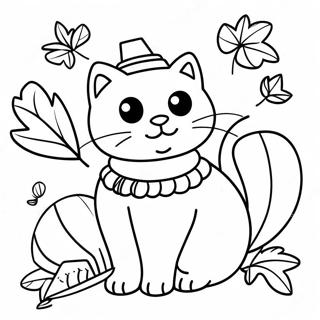 Schattige Thanksgiving Kat Met Herfstbladeren Kleurplaat 136775-68486