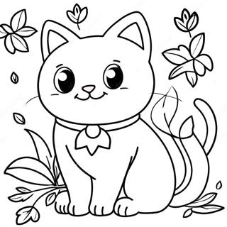 Schattige Thanksgiving Kat Met Herfstbladeren Kleurplaat 136775-68487