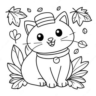 Schattige Thanksgiving Kat Met Herfstbladeren Kleurplaat 136775-68488