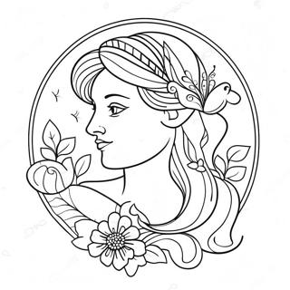 Kleurplaat Van Het Maagd Symbool Met Bloemen 138056 69477