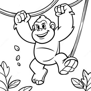 Kleurplaat Van Donkey Kong Die Aan Lianen Slingert 25620 5593