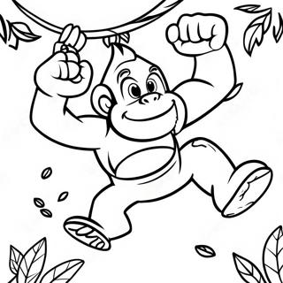 Kleurplaat Van Donkey Kong Die Aan Lianen Slingert 25620 5595