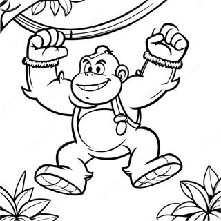 Kleurplaat Van Donkey Kong Die Aan Lianen Slingert 25620 5596