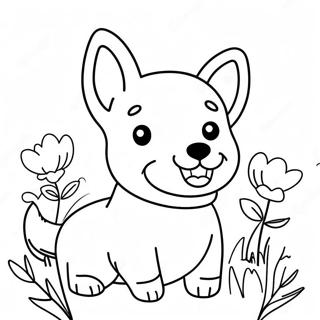 Gelukkige Corgi Met Bloemen Kleurplaat 30125-6557