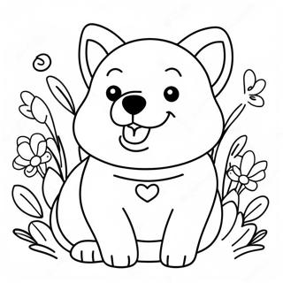 Gelukkige Corgi Met Bloemen Kleurplaat 30125-6558