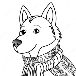 Husky Met Kleurrijke Sjaal Kleurplaat 38278-8365