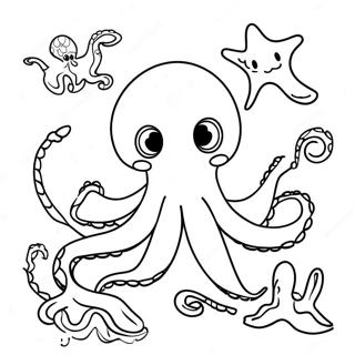 Octopus Speelt Met Zeewezens Kleurplaat 39103-8542