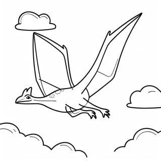 Kleurrijke Pterodactylus Vliegend Door Wolken Kleurplaat 44089-9634