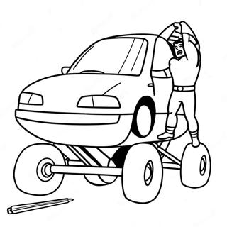 Krachtige Superheld Die Een Auto Optilt Kleurplaat 5369-951