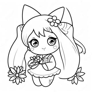 Chibi Miku Met Bloemen Kleurplaat 77708-20281