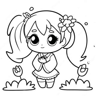 Chibi Miku Met Bloemen Kleurplaat 77708-20283