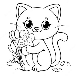 Schattig Kat Meisje Met Bloemen Kleurplaat 77731 20291