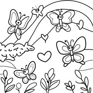 Kleurplaat Van Vrolijke Vlinders In Een Regenboogscene 77837-20377