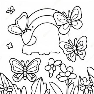 Kleurplaat Van Vrolijke Vlinders In Een Regenboogscene 77837-20379