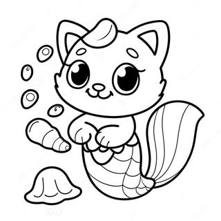 Schattige Zeemeermin Kat Met Schelpen Kleurplaat 79977-22021