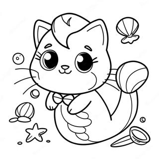 Schattige Zeemeermin Kat Met Schelpen Kleurplaat 79977-22022