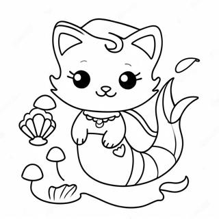 Schattige Zeemeermin Kat Met Schelpen Kleurplaat 79977-22023
