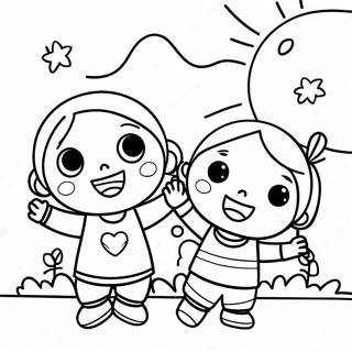 Opgewonde Kinderen Op De Eerste Dag Van De Peuterschool Kleurplaat 80389-22341