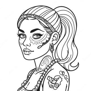 Rebellieuze Slechte Meisje Met Schedel Tattoo Kleurplaat Kleurplaten