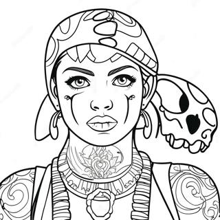 Rebellieuze Slechte Meisje Met Schedel Tattoo Kleurplaat Kleurplaten