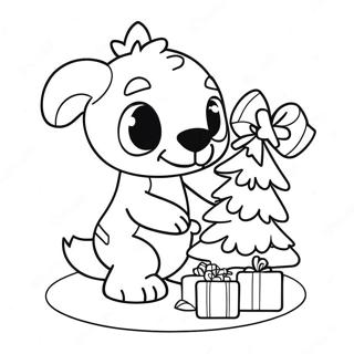 Speelse Kerst Stitch Die De Boom Versiert Kleurplaat 82524 24036