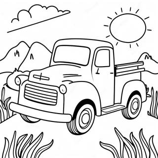 Kleine Blauwe Truck In Een Zonnig Veld Kleurplaat Kleurplaten
