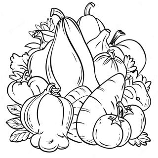 Kleurplaat Van Een Overlopende Oogsthoorn Met Groenten 88598-29029