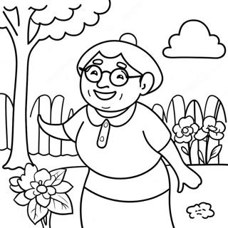 Speelse Oma In Een Tuin Kleurplaat 90406-30429