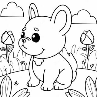 Schattige Franse Bulldog In Een Bloemenveld Kleurplaat 93742-33098