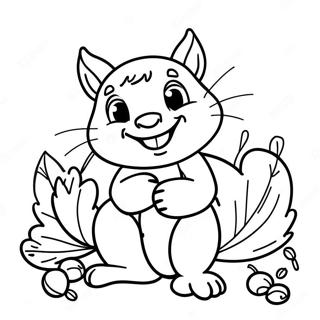 Blije Eekhoorn Met Eikels Kleurplaat 95032-34293